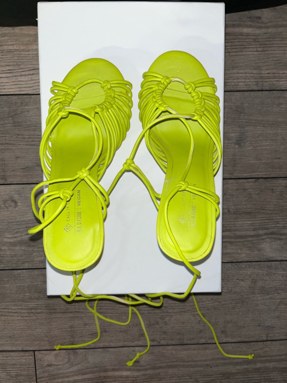 Call It Spring Neon Yellow Lace-Up Strappy Sandals